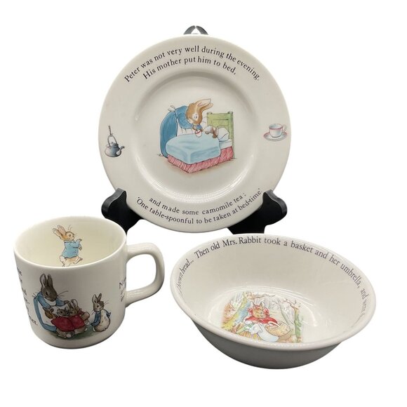 Wedgwood Peter Rabbit Ceramic Bowl Plate & Mug Dinner Set Frederick Warne & Co. - Picture 1 of 8